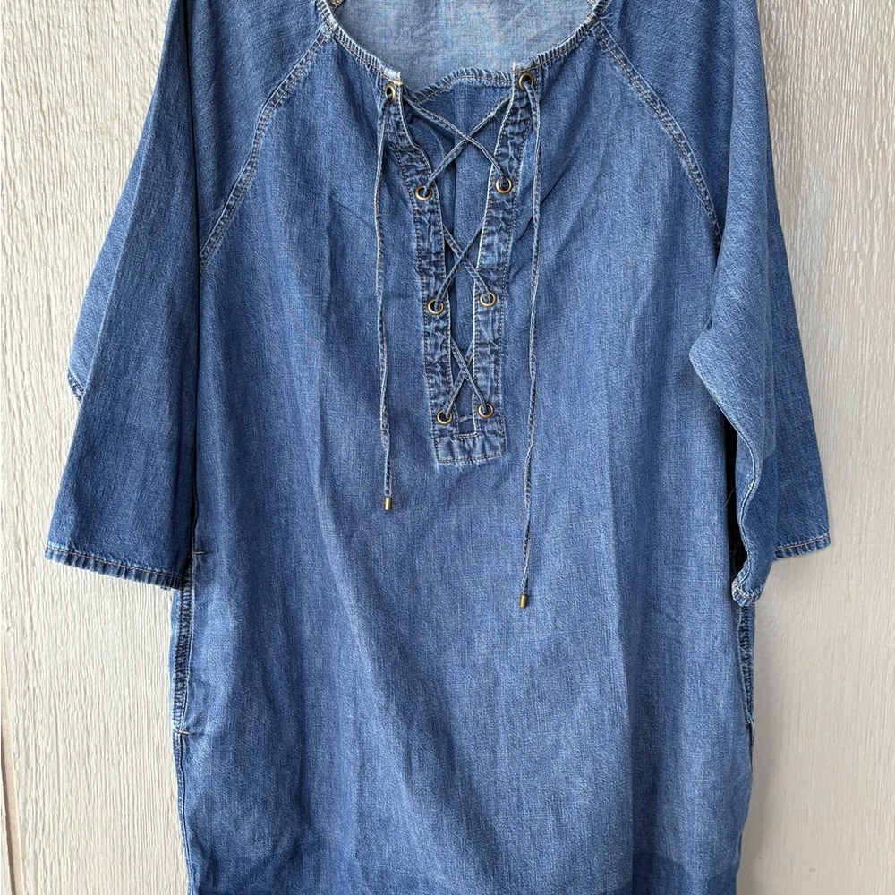 Lauren Ralph Lauren Denim Lace-Up Women's Midi Dress. Boho style. Women’s 1X